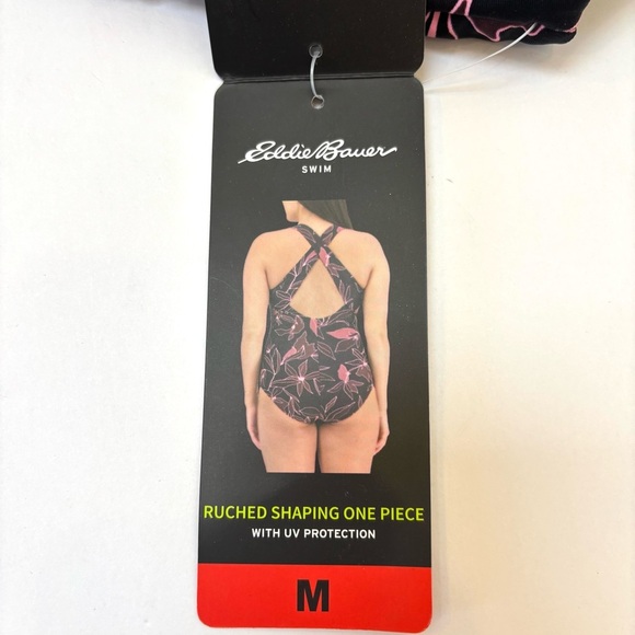 Eddie Bauer Ruched Shaping One Piece Swimsuit Bathing Suit Black Floral M NEW - Picture 9 of 14